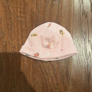 Baby Girl Ralph Lauren Pink & White Striped Bear Beanie in 3-9 month